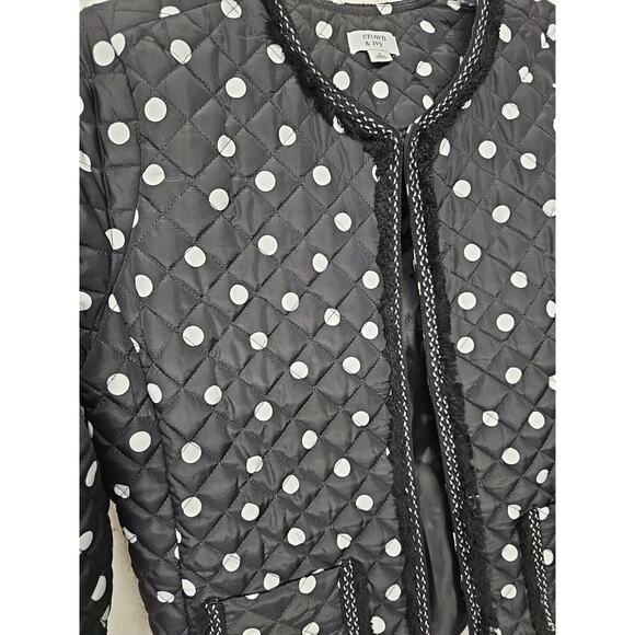 Crown & Ivy Puffer Jacket Womens Size Small Polka Dot Fringe Trim Cropped Modern - Picture 2 of 8